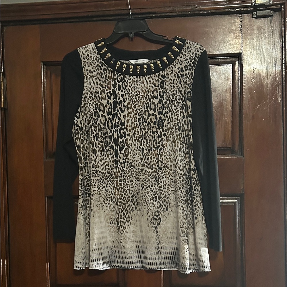 Peter Nygard Animal Print Blouse with Black Sleeves